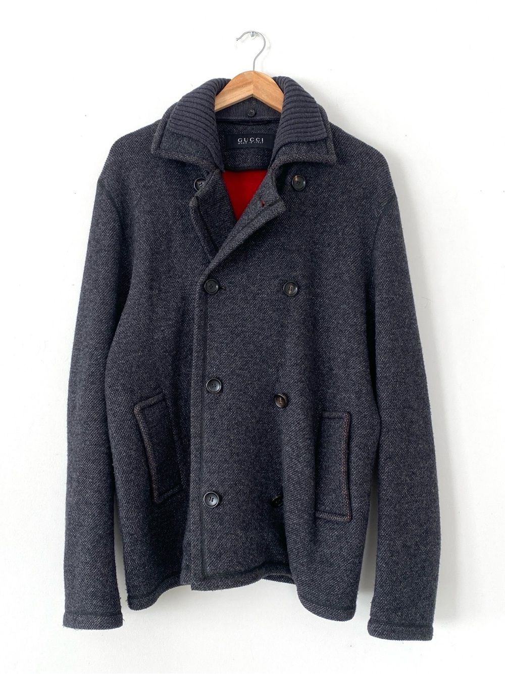 Gucci Men's Charcoal Gray Wool Double-Breasted Pea Coat Sz 50 / US 40 Designer